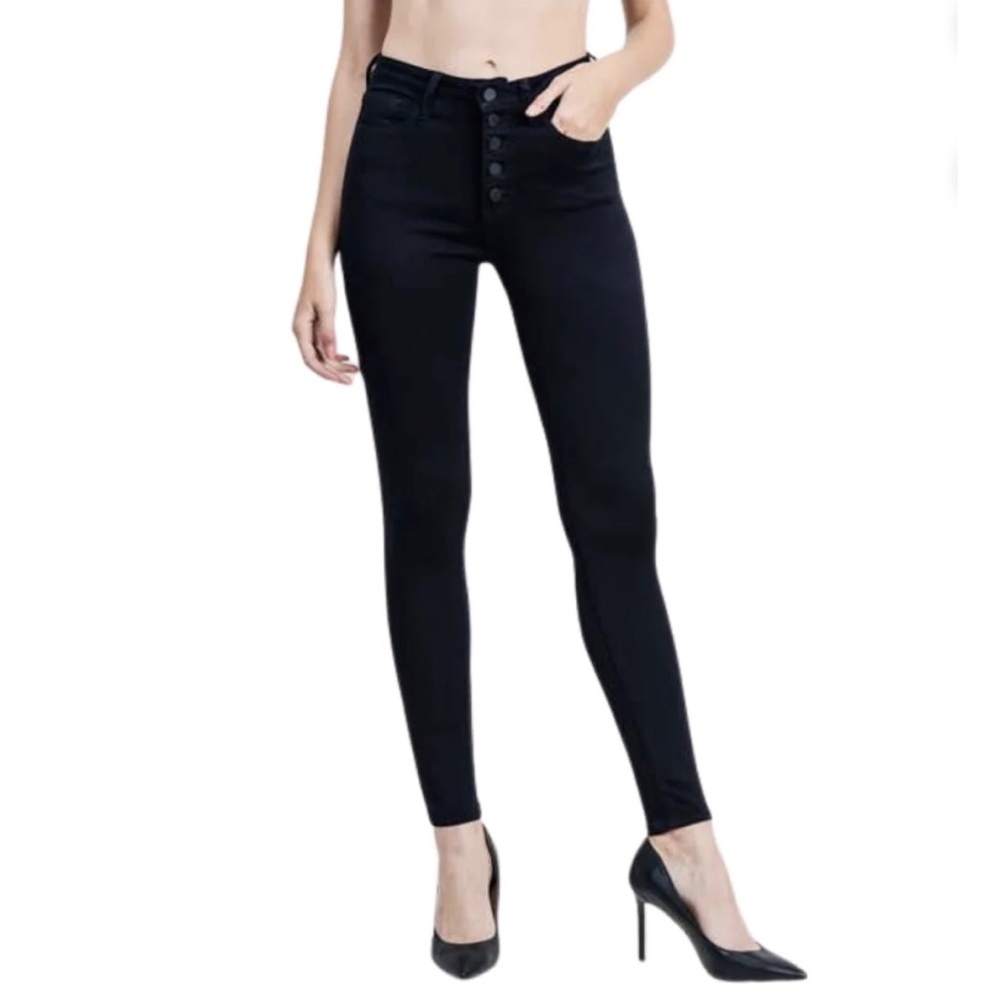 Just Black Denim Button Down Skinny Jeans Womens Super Black 31 $98